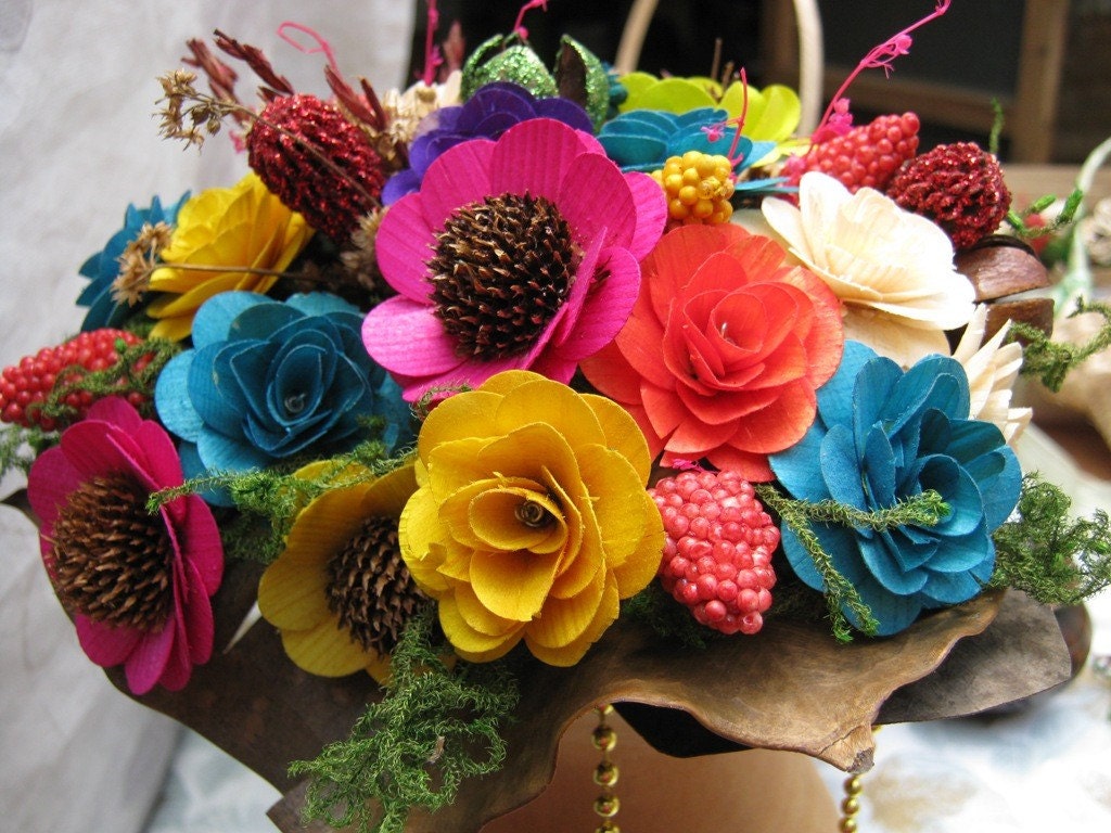 Wedding Bouquet  Set  Birch Wood Flowers  - CUSTOM ORDER  for Jennifer -by AccentsandPetals on Etsy