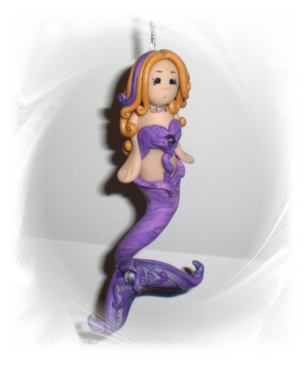 February Dangly Purple Mermaid Doll Ooak Figurine