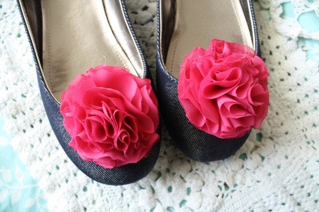 Miss Kristina - Fuchsia Pink Ruffle Flower Shoe Clips
