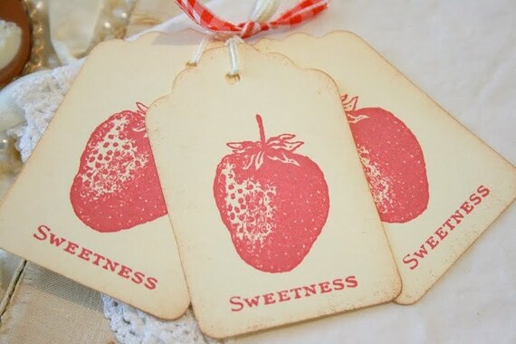 Strawberry Gift Tags - Handmade Vintage Sweetness