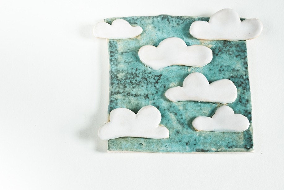 limited edition tile, 6 CLOUDS in the SKY, handmade in Ireland