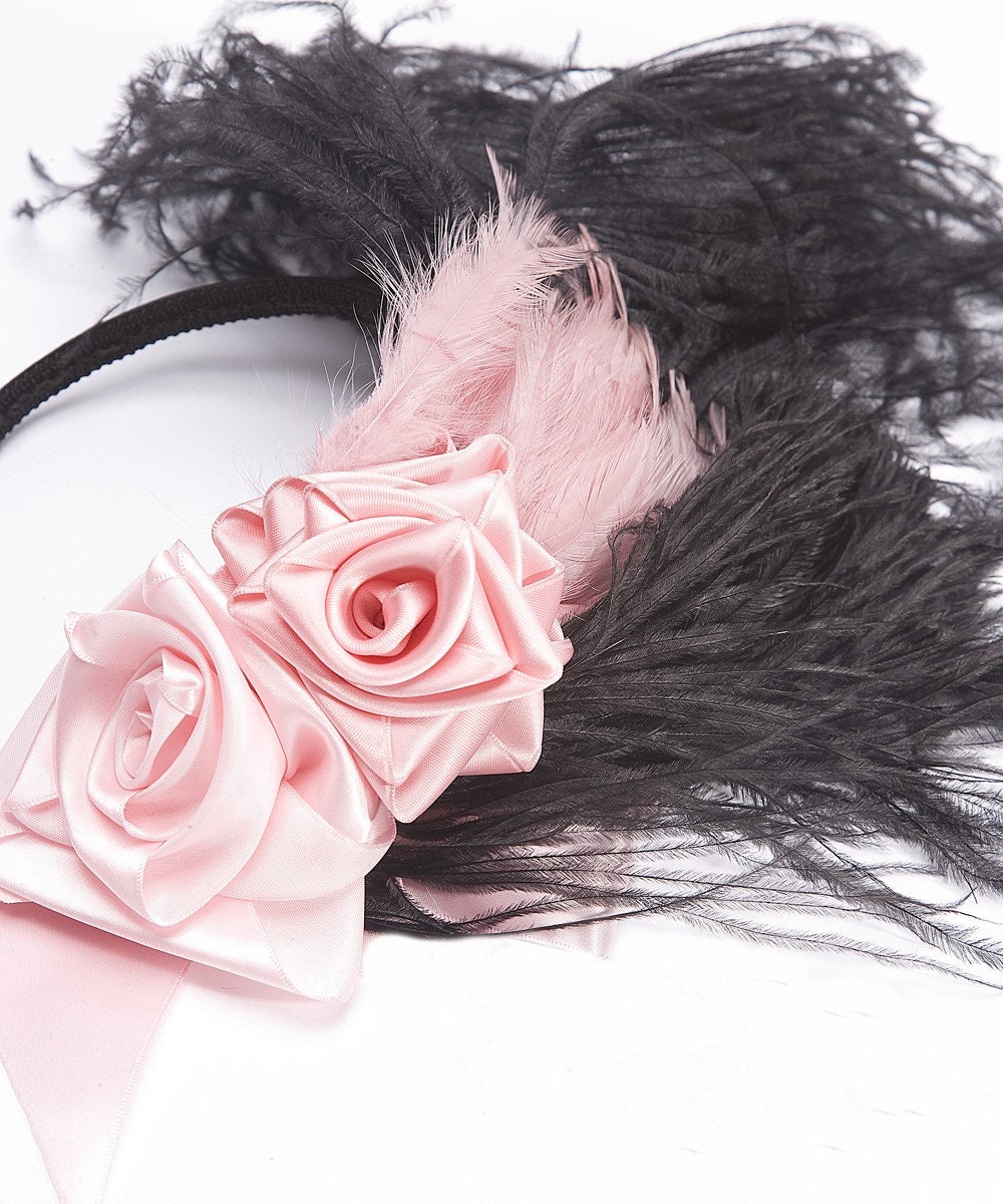 Pink & black rose headband