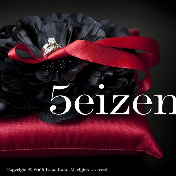 Elle Bloom Series - Red and Black Wedding Ring Pillow