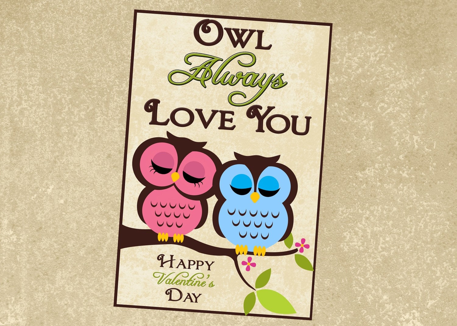 Printable Owl Valentine Digital File