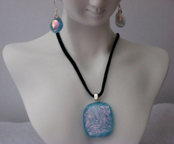 Dichroic glass necklace and earrings set
