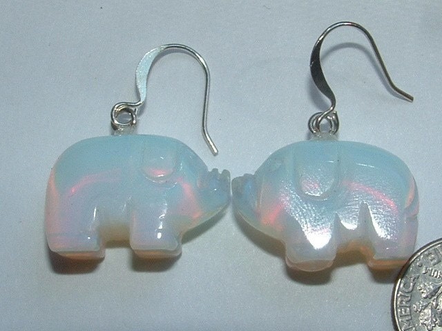BIG OPALITE  glass carved PIG earrings  my design