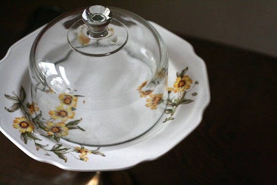 Domed cake stand, cupcake stand or display pedestal- Sunny Flower