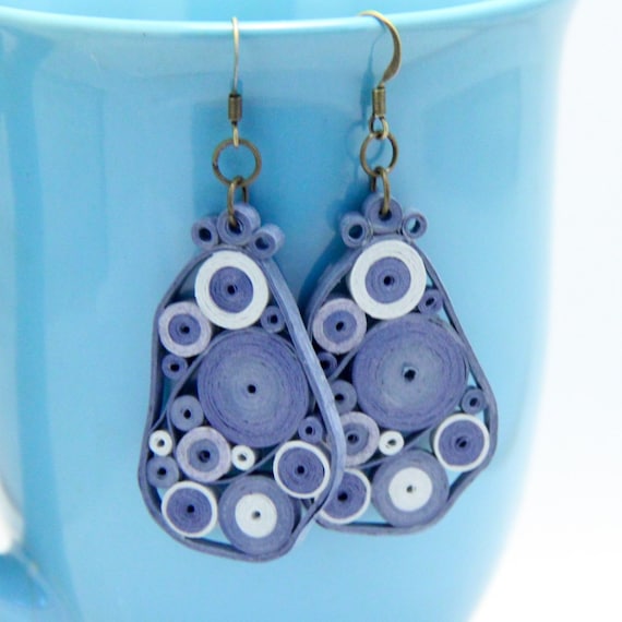 Blue Retro Circles Paper Quilled Earrings