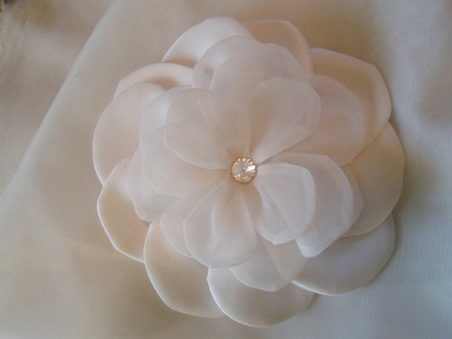 Stunning Large White Bridal Peony with Swarvoski Crystal