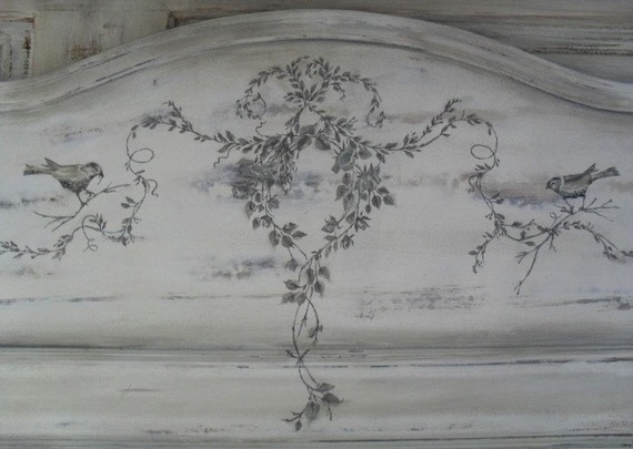 Hand Painted Antique FRENCH Foot Board, BIRDS, Garland, Wall art