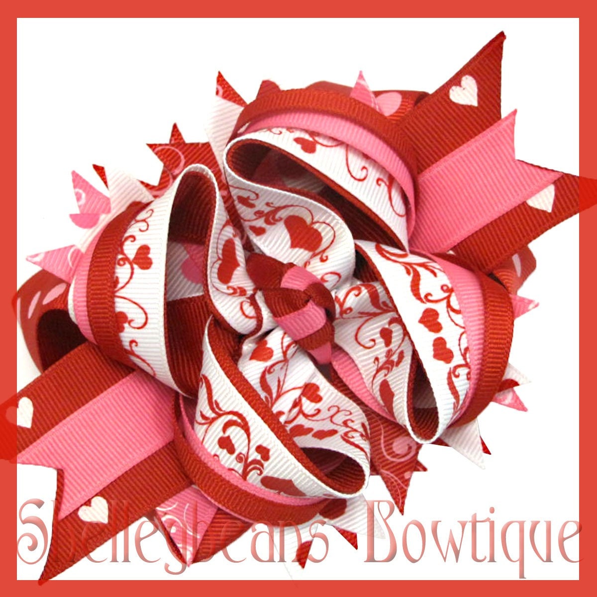 RESERVED Valentines Day stacked boutique hair bow - FREE SHIPPING see shop for details