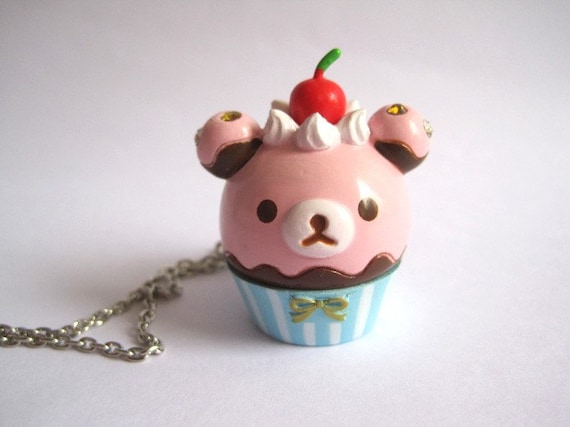 Sweet Kawaii Rare Limited Rilakkuma Pink Relax Bear cupcake with cherry and whipping toppings