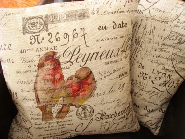 French Script Love Birds Pillow Cover  Gathered Comforts