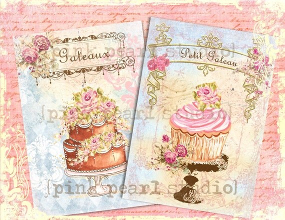 Sweet French (Petit Gateau) Cupcakes and (Gateaux) Cakes Postcards in 5x7" Prints