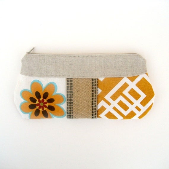 Aqua and Orange clutch with jute detail- ONLY ONE AVAILABLE