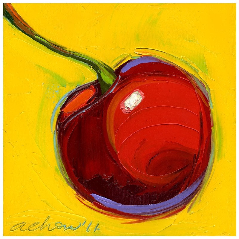 Original Painting-Red Hot Cherry-12X12-Modern Fine Art
