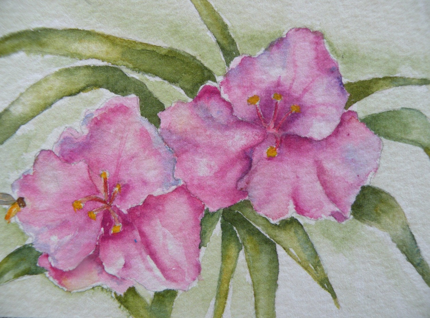 Framed Watercolor of Violet Flowers