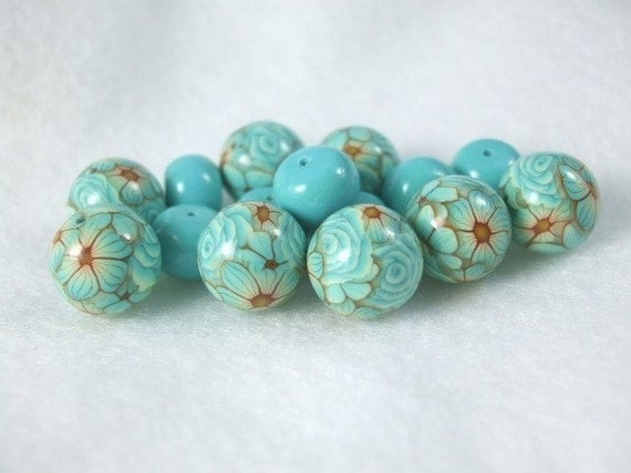 Polymer clay beads in Blue Curacao- 13mm