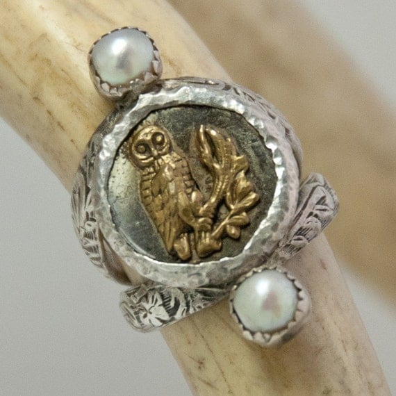 OOAK Sterling Silver Antique Button Ring