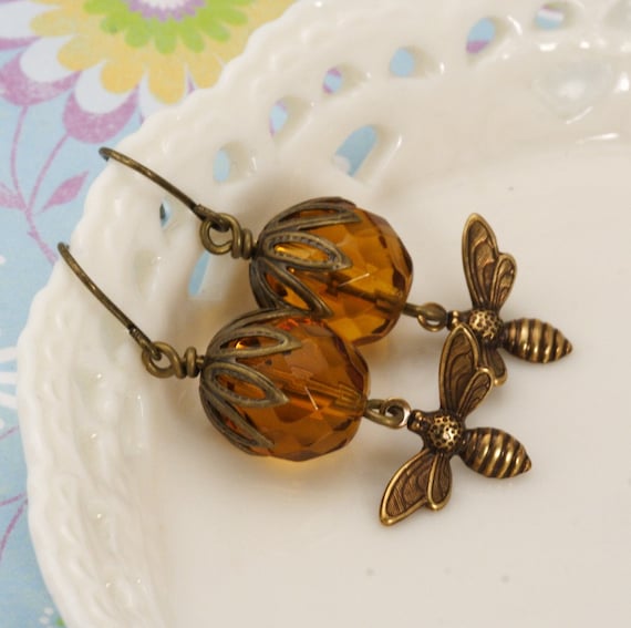 Golden Honeybee Brass Earrings