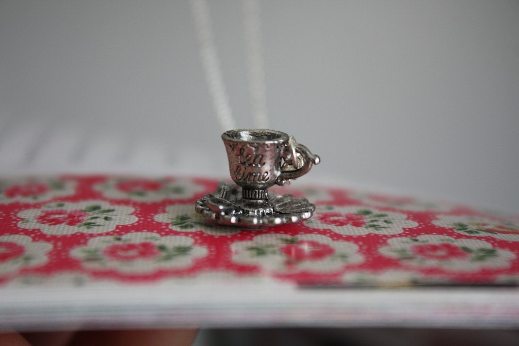 Tiny Tea Time Teacup on a Sterling Silver Plated Chain Necklace