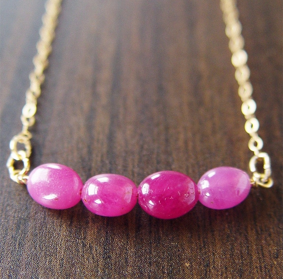 Raspberry Pink Ruby Rondelle 14k Gold Necklace