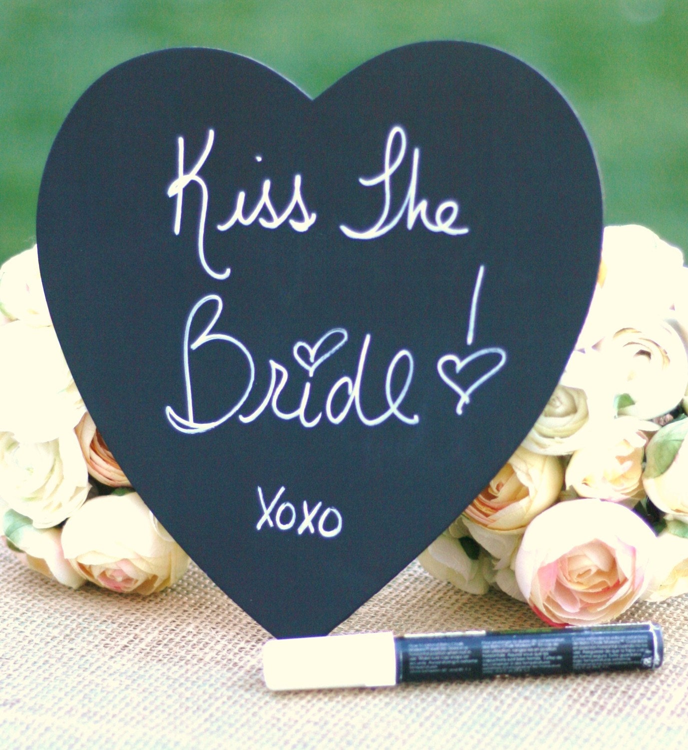 Heart Chalkboard Wedding Sign Photo Prop AND Chalkboard Marker Pen Set