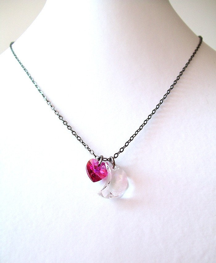 I Love You to the Moon and Back Swarovski Crystal Heart and Moon Charm Necklace