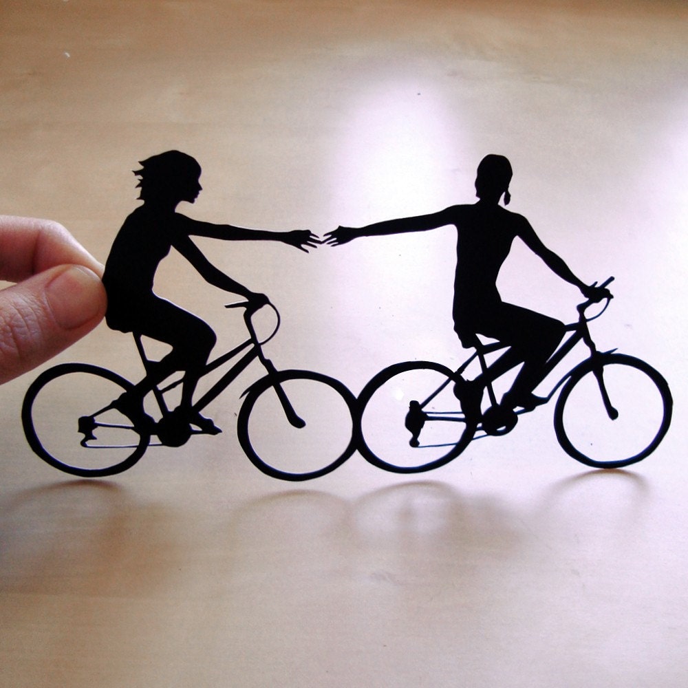 First Anniversary Cut Paper  - Two Women Couple on Bikes- 8x10