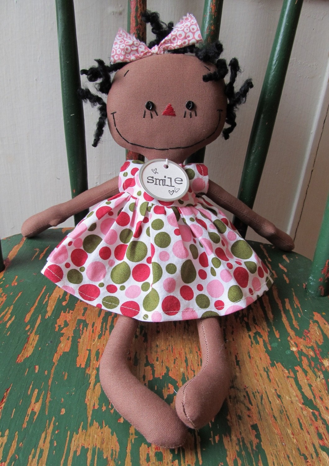 Sophia in Polka Dots African American handmade cloth rag doll