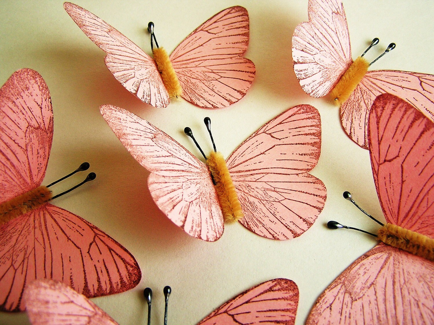 Bubble Gum Pink/ Chocolate Vintage style classic Butterflies