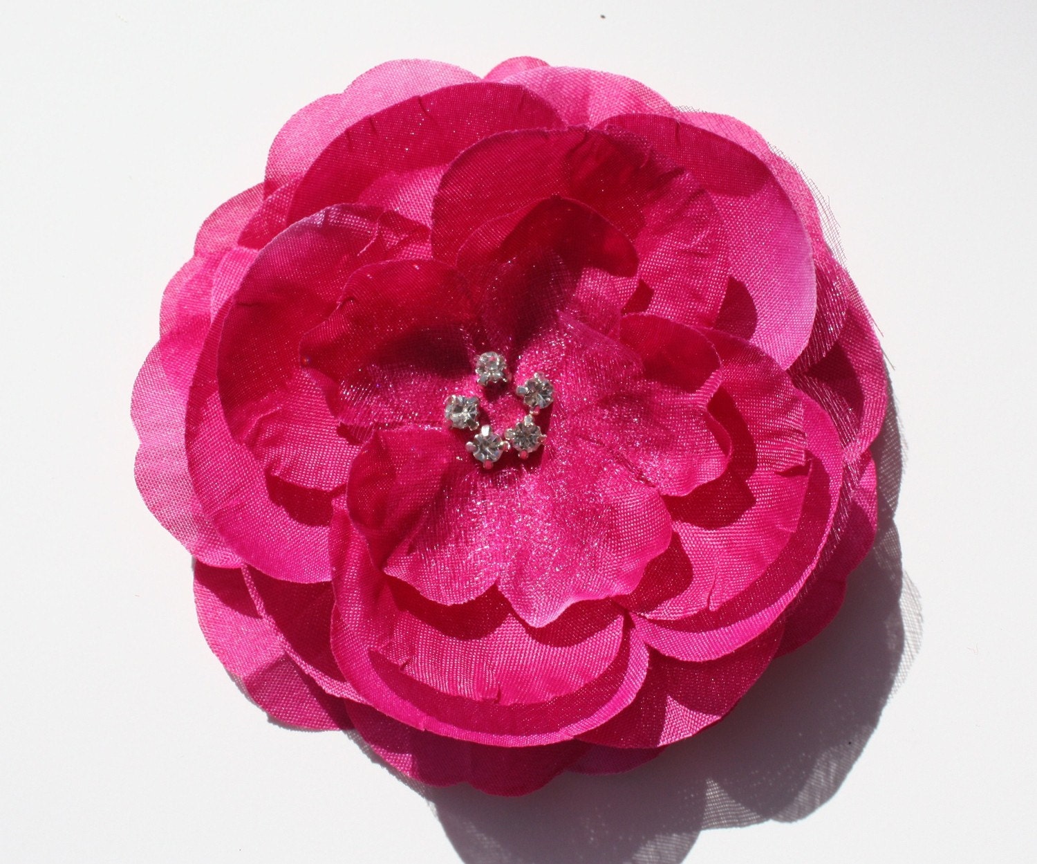 Fuchsia Boutique Layered Flower Hair Clip With Rhinestones