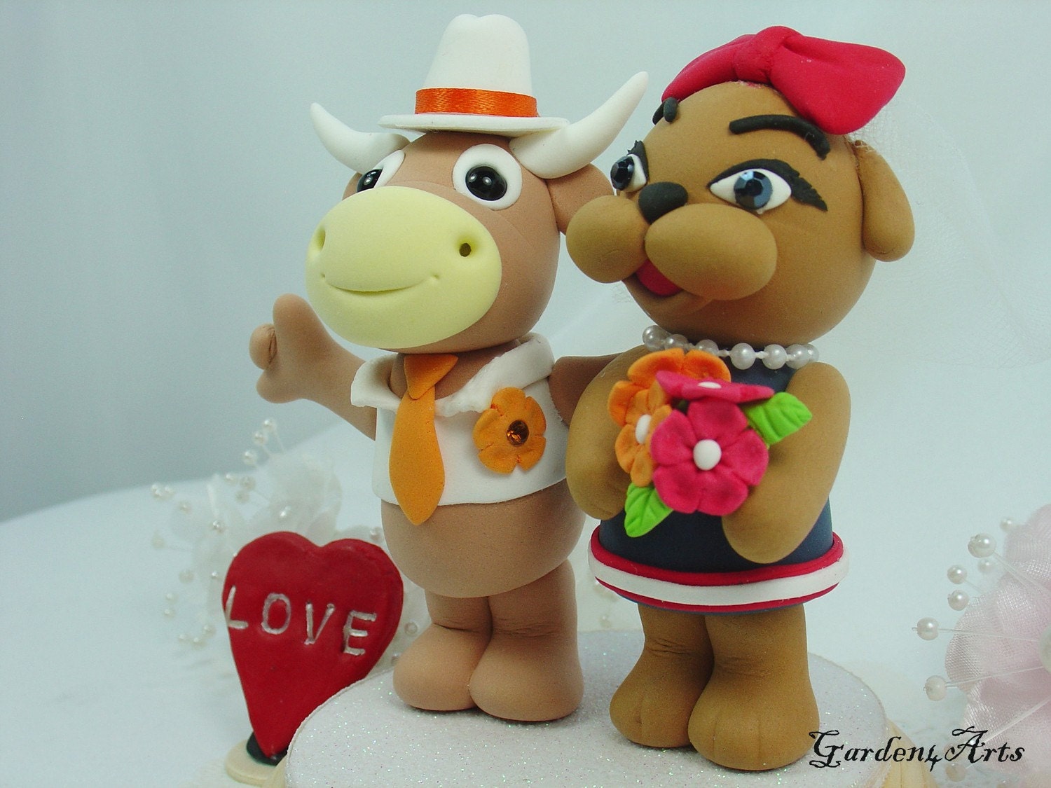 Love college mascot (Longhorn & Wilma) with beautiful stand - custom order