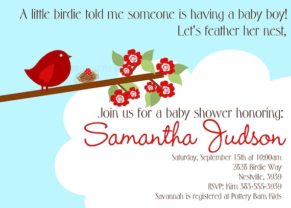 BIRDIE WITH NEST Baby Shower or Birthday Invitation. Boy Girl Options. Personalized and Printable