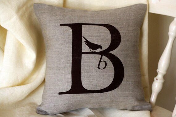 Alphabet Letter Throw Pillow B in Natural Linen 12x12