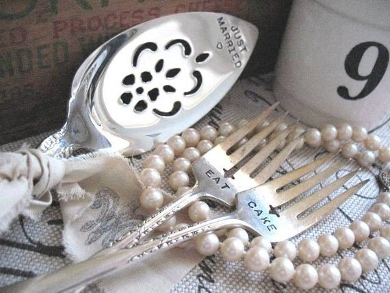 Vintage Silverware Silverplate Wedding Cake Server and Dessert Fork Set FREE SHIPPING w/ coupon code