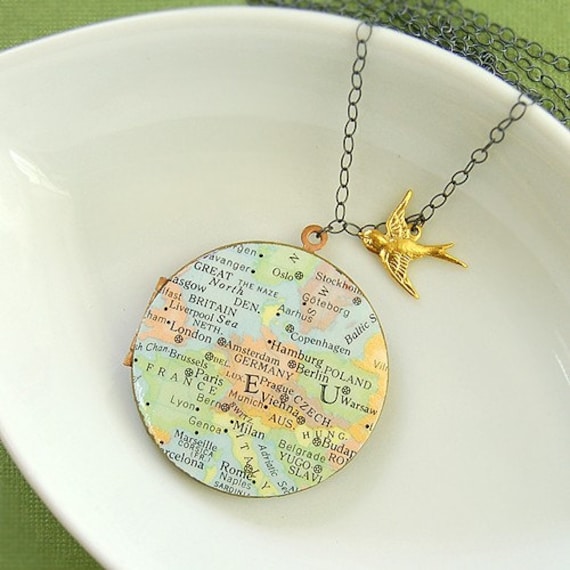 Europe Map Locket Necklace on Sterling Silver - Ready to Ship - Paris London Rome Oslo