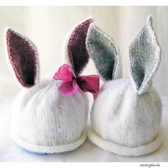 Hand Knit Bunny Baby Rabbit Hat, Custom Size, Girl or Boy  Easter Peter CottonTail