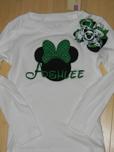Personalized Mouse St. Patricks Day Applique with Bow