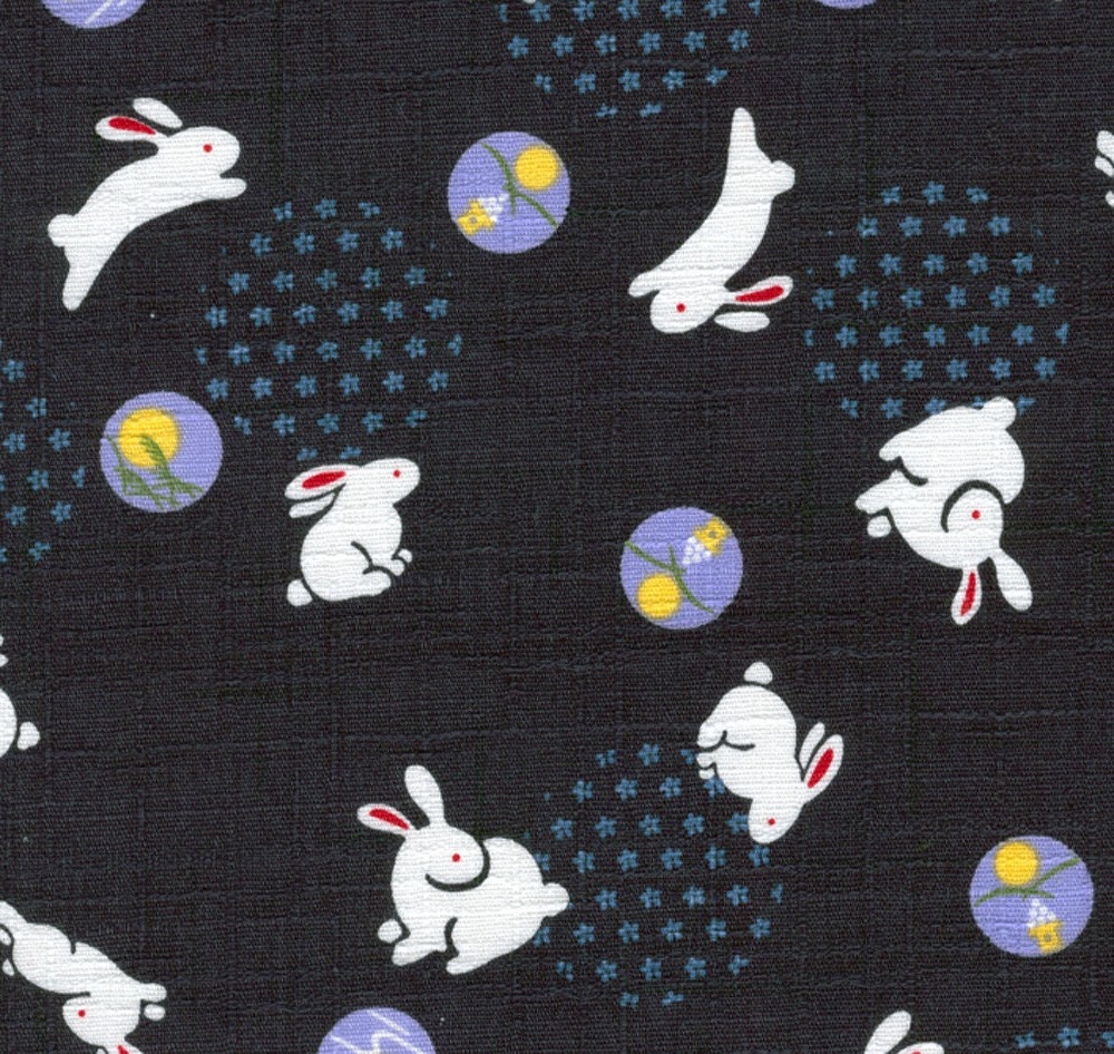 Snow Bunnies On Blue - Japanese Fabric FQ Dobby Weave