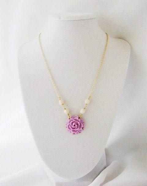 Necklace - Lavender Flower on 16kt Gold Plated Chain