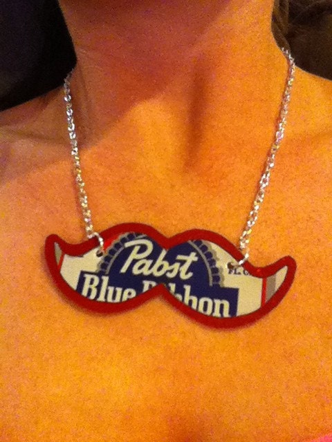 PBR Pabst Blue RIBBON mustache necklace
