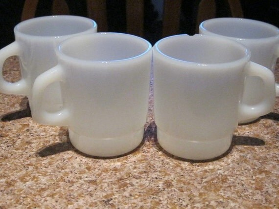 4 Vintage White Termocrisa Milk Glass Cups - Number 13