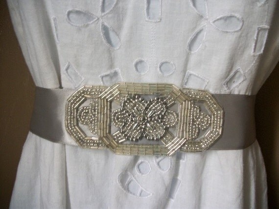 Beautiful Vintage Inspired Silver Beaded Bridal Sash