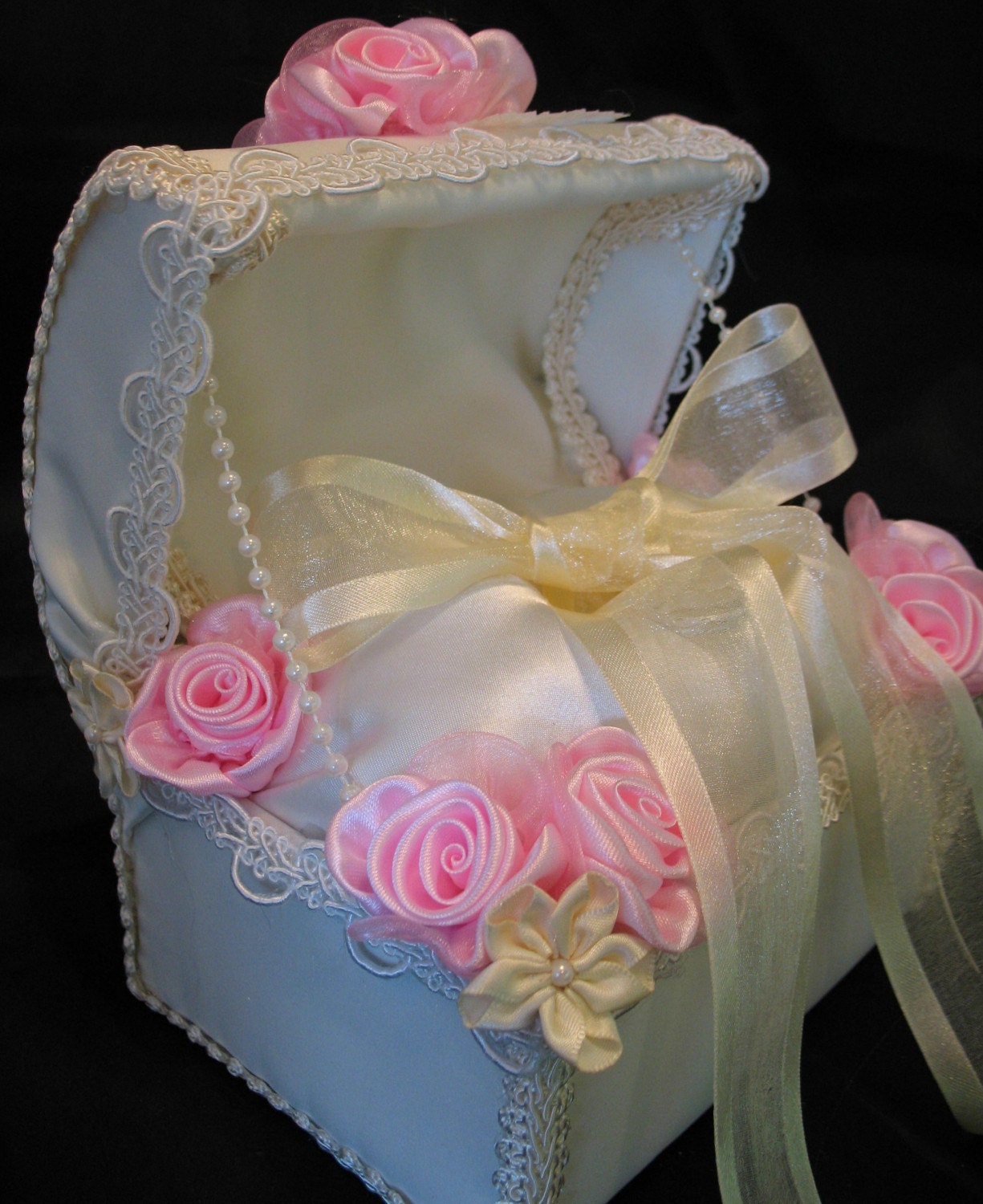 Ivory Satin and Pink Ring Bearer Chest