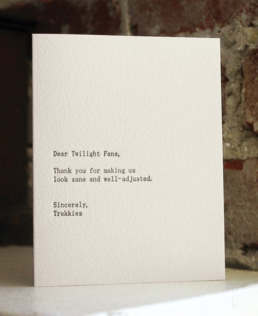 dear twilight fans, letterpress card