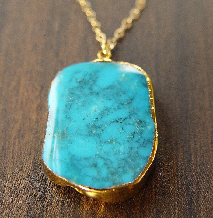 Moroccan Blue Turquoise  24k Gold Necklace