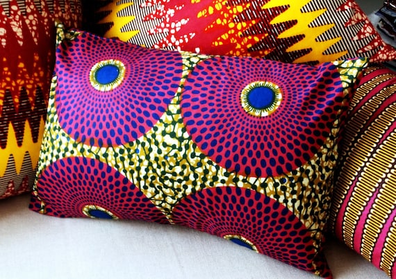 Mali Circles CUSHION Throw pillow cover Genuine wax print batik - 12 x 18 inches