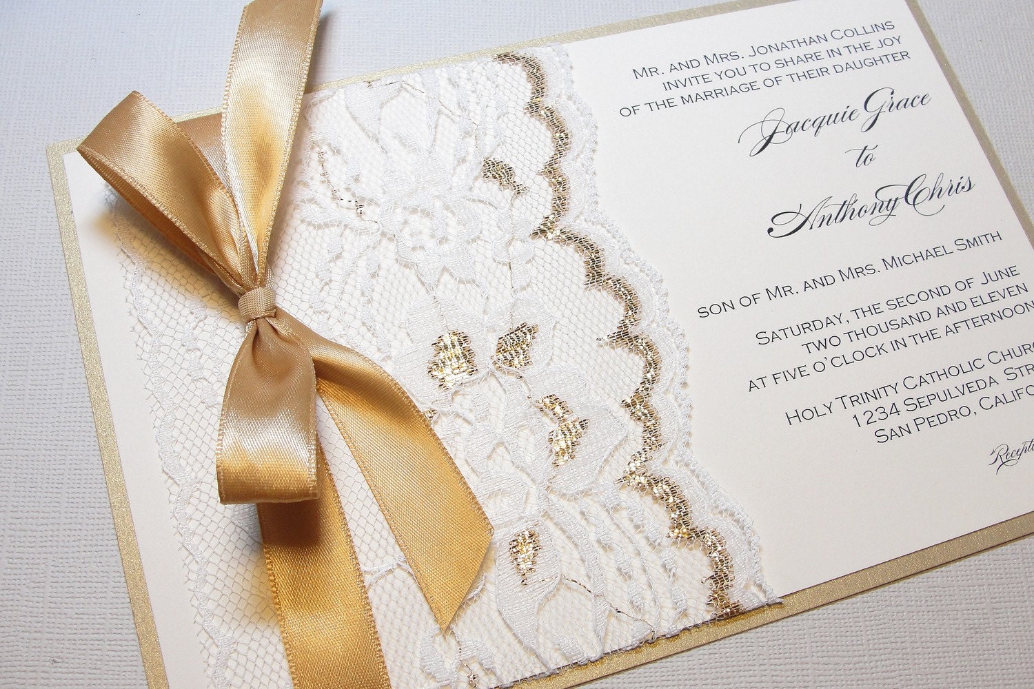 Lace Wrapped Wedding Reception Invitations, Wedding Invites, Wedding Invitations, Sample, by ohsosweetprints on Etsy