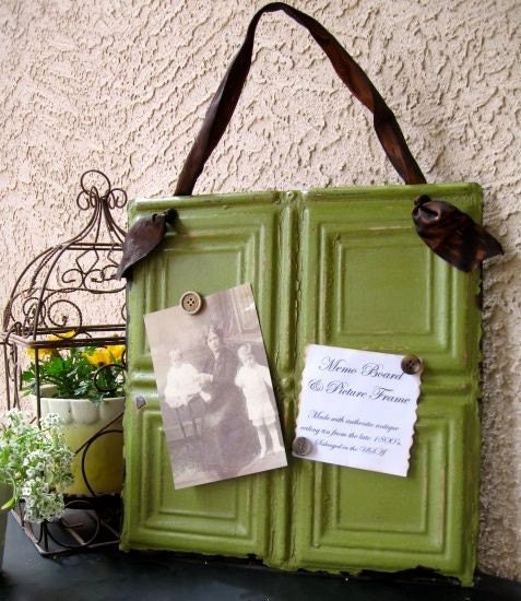 GRANNY SMITH Antique Ceiling Tin Magnetic Memo Board / Picture Frame